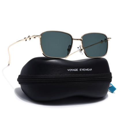 Rectangle Sunglasses for Men & Women (Green Lens | Golden Frame - MG7819)