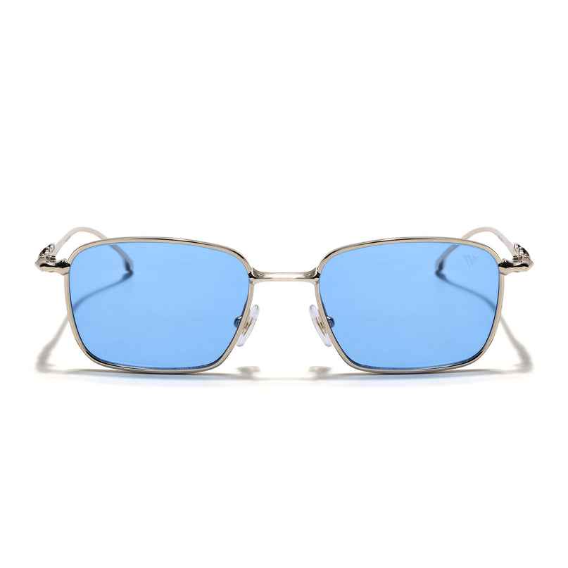 Rectangle Sunglasses for Men & Women (Blue Lens | Golden Frame - MG7820)