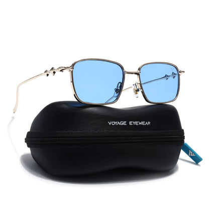Rectangle Sunglasses for Men & Women (Blue Lens | Golden Frame - MG7820)