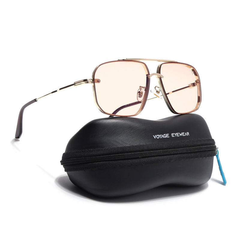 Wayfarer Sunglasses for Men & Women (Pink Lens | Golden Frame - MG6886)