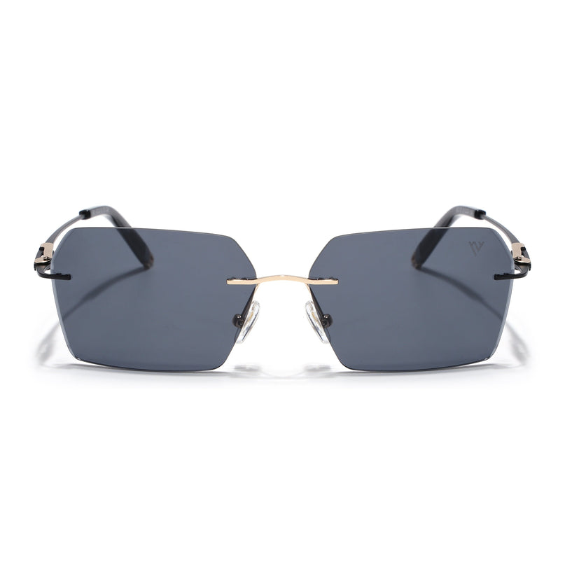 Rimless Sunglasses for Men & Women (Grey Lens | Golden & Black Frame - MG7169)