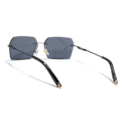 Rimless Sunglasses for Men & Women (Grey Lens | Golden & Black Frame - MG7169)