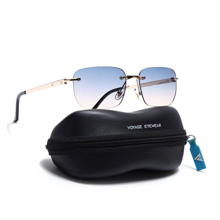 Rayn | Blue & Brown Rimless Sunglasses | Golden Frame - MG7605