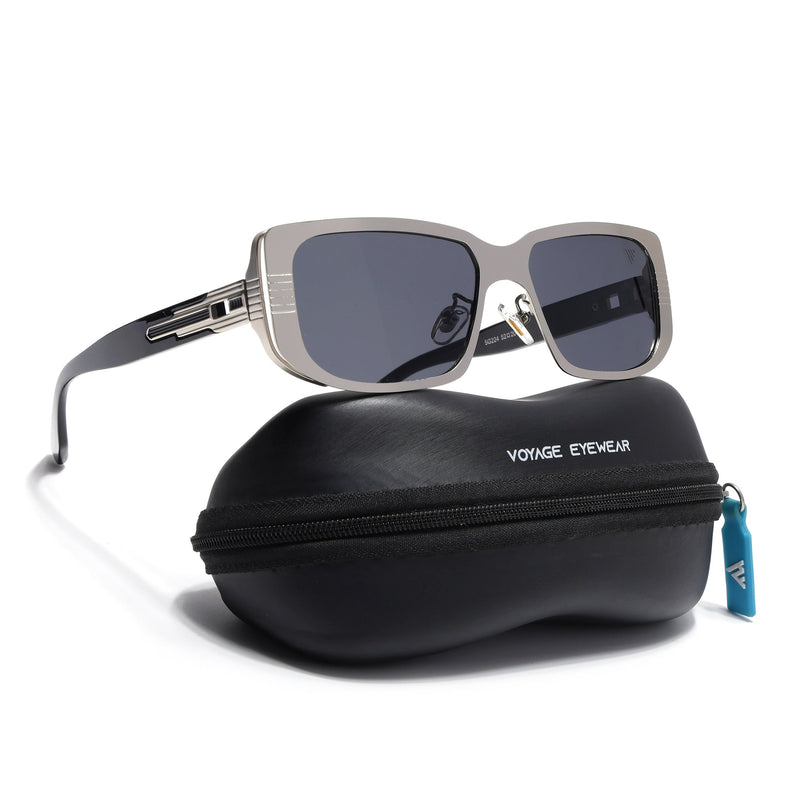 Rectangle Sunglasses for Men & Women (Grey Lens | Silver Frame - MG6897)
