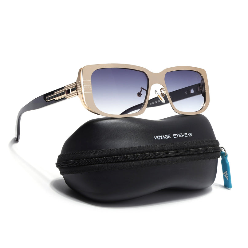 Rectangle Sunglasses for Men & Women (Grey & Clear Lens | Golden Frame - MG6898)