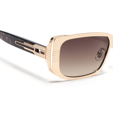 Rectangle Sunglasses for Men & Women (Brown & Clear Lens | Golden Frame - MG6899)