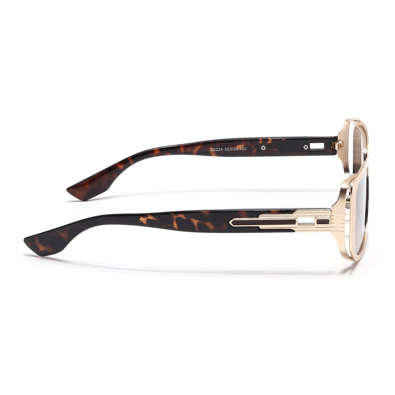 Rectangle Sunglasses for Men & Women (Brown & Clear Lens | Golden Frame - MG6899)
