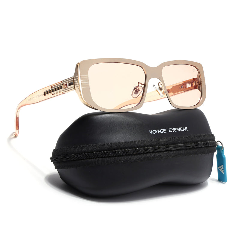 Rectangle Sunglasses for Men & Women (Light Brown Lens | Golden Frame - MG6900)