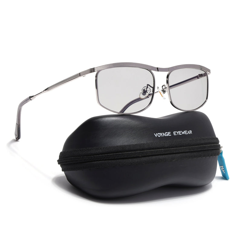 Rectangle Sunglasses for Men & Women (Clear Lens | Silver Frame - MG6903)