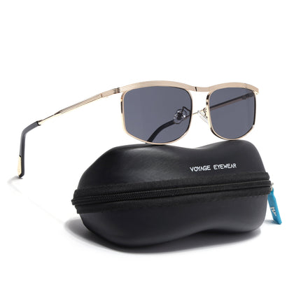 Rectangle Sunglasses for Men & Women (Black Lens | Golden Frame - MG6904)