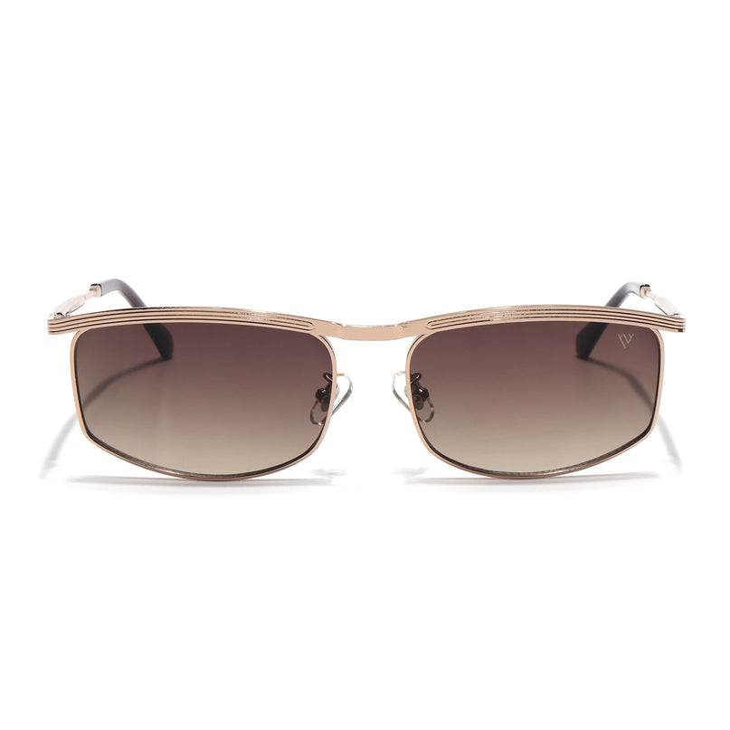 Rectangle Sunglasses for Men & Women (Brown & Clear Lens | Golden Frame - MG6906)