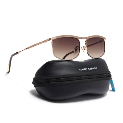 Rectangle Sunglasses for Men & Women (Brown & Clear Lens | Golden Frame - MG6906)