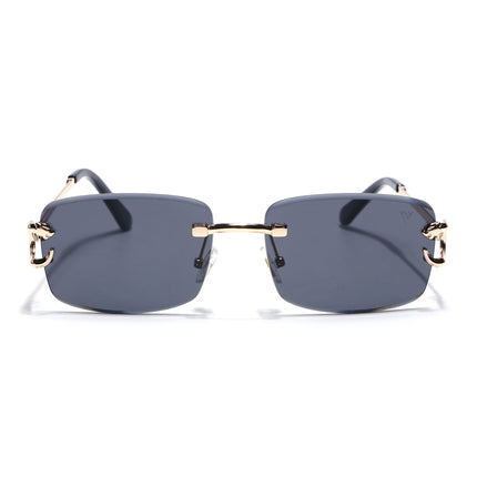 Rimless Sunglasses for Men & Women (Black Lens | Golden Frame - MG7525)