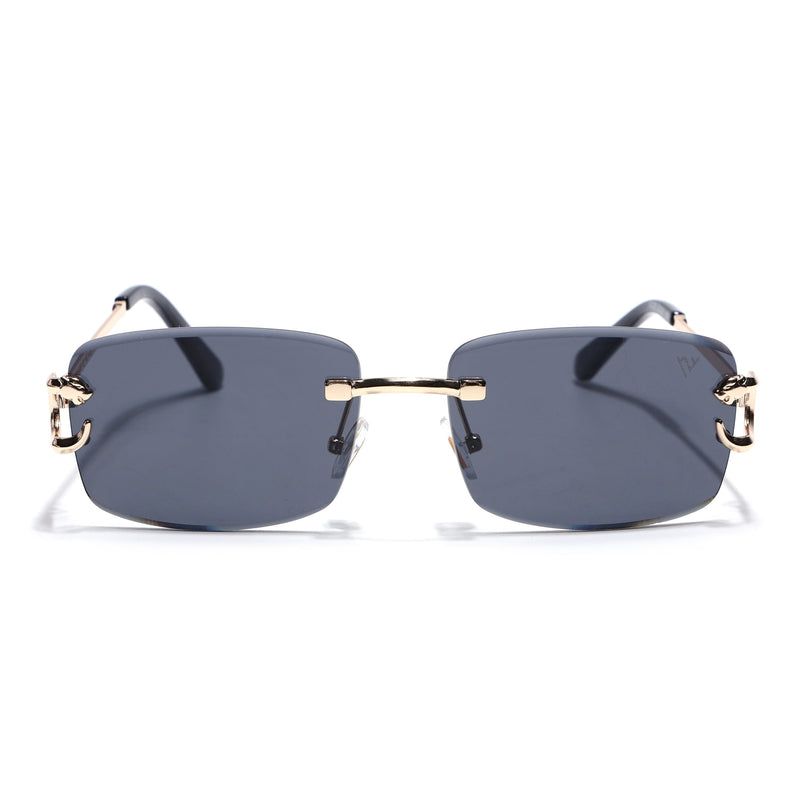 Rimless Sunglasses for Men & Women (Black Lens | Golden Frame - MG7525)