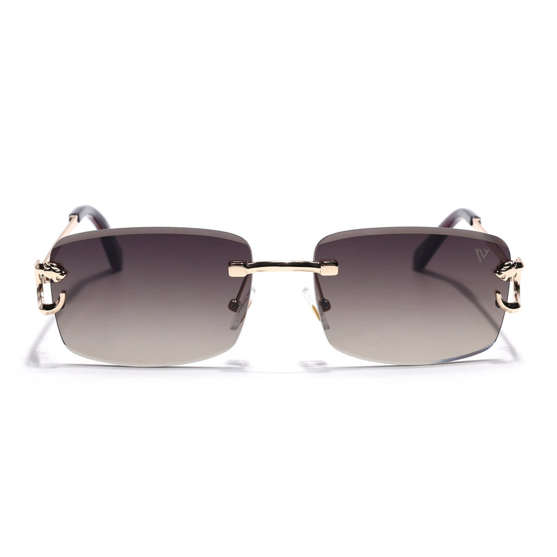Rimless Sunglasses for Men & Women (Brown & Clear Lens | Golden Frame - MG7526)