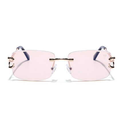 Rimless Sunglasses for Men & Women (Light Pink Lens | Golden Frame - MG7528)