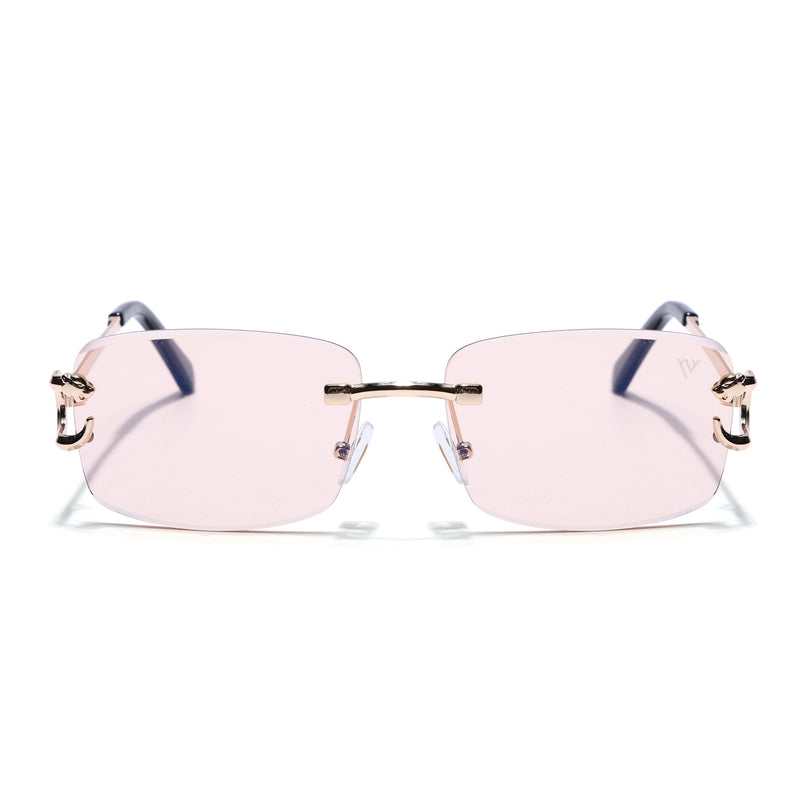 Rimless Sunglasses for Men & Women (Light Pink Lens | Golden Frame - MG7528)