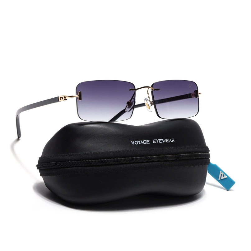 Rimless Sunglasses for Men & Women (Grey & Clear Lens | Golden Frame - MG7381)