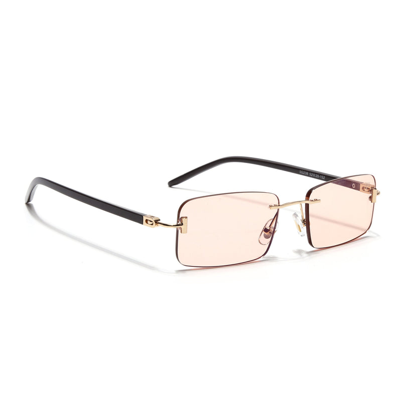 Rimless Sunglasses for Men & Women (Light Pink Lens | Golden Frame - MG7384)