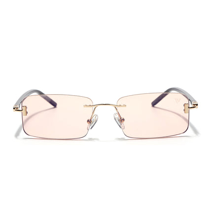 Rimless Sunglasses for Men & Women (Light Pink Lens | Golden Frame - MG7384)