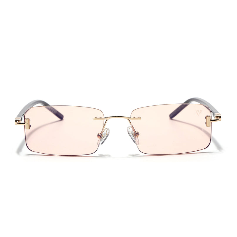 Rimless Sunglasses for Men & Women (Light Pink Lens | Golden Frame - MG7384)