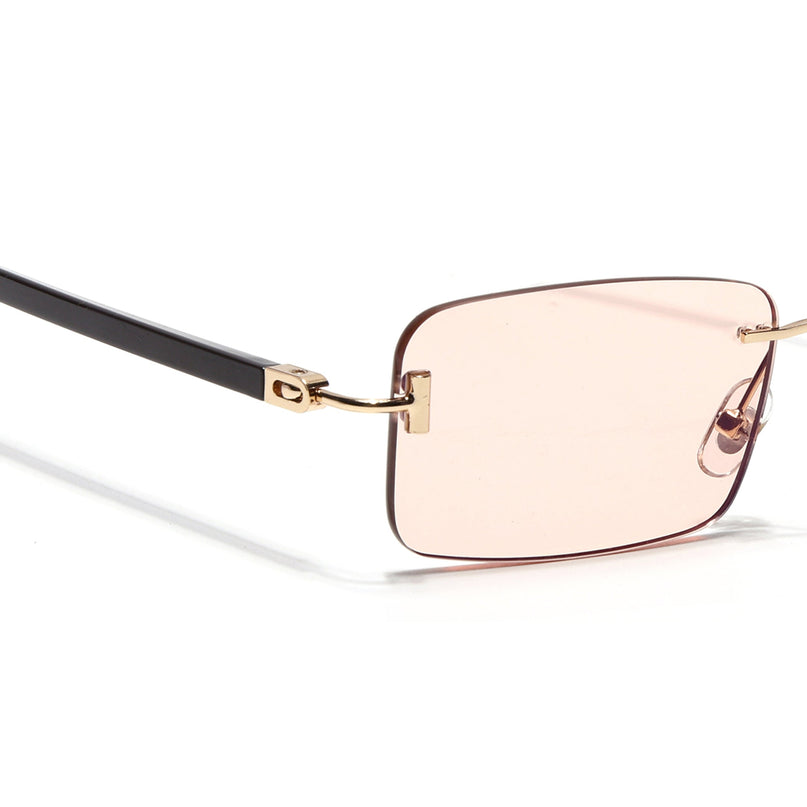 Rimless Sunglasses for Men & Women (Light Pink Lens | Golden Frame - MG7384)