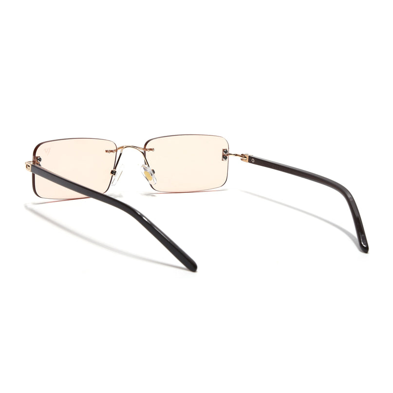 Rimless Sunglasses for Men & Women (Light Pink Lens | Golden Frame - MG7384)