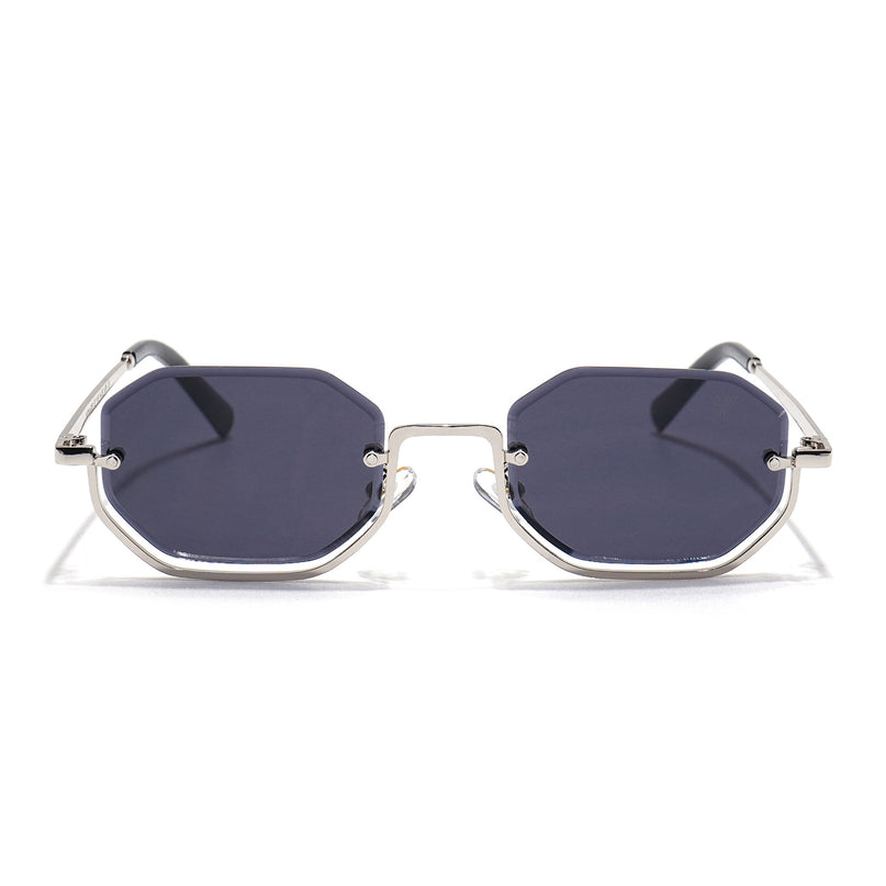 Hexagonal Sunglasses for Men & Women (Grey Lens | Silver Frame - MG7509)