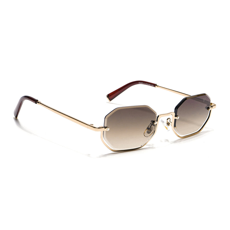 Hexagonal Sunglasses for Men & Women (Brown & Clear Lens | Golden Frame - MG7512)
