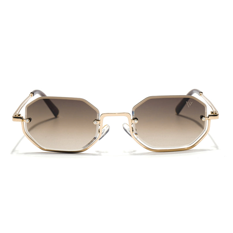 Hexagonal Sunglasses for Men & Women (Brown & Clear Lens | Golden Frame - MG7512)