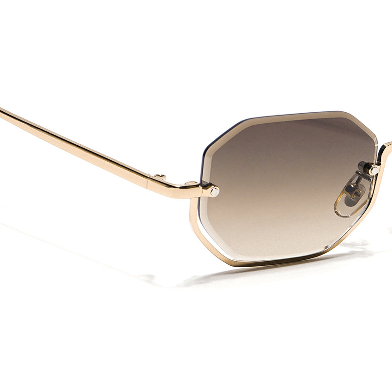 Hexagonal Sunglasses for Men & Women (Brown & Clear Lens | Golden Frame - MG7512)