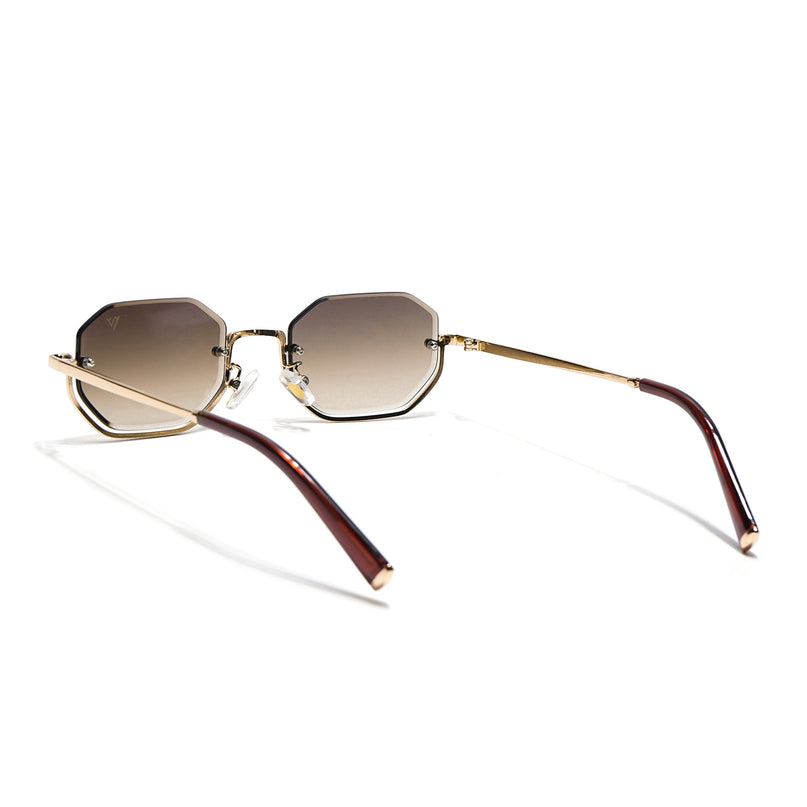 Hexagonal Sunglasses for Men & Women (Brown & Clear Lens | Golden Frame - MG7512)