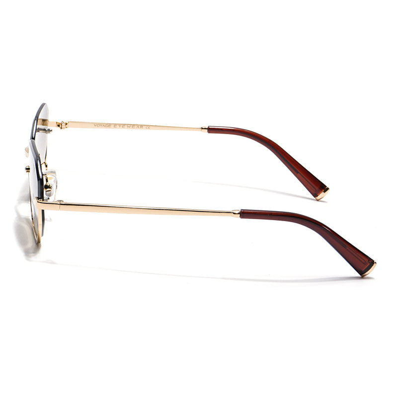 Hexagonal Sunglasses for Men & Women (Brown & Clear Lens | Golden Frame - MG7512)