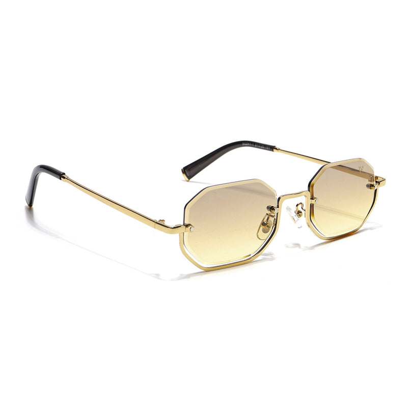 Hexagonal Sunglasses for Men & Women (Light Brown & Clear Lens | Golden Frame - MG7513)