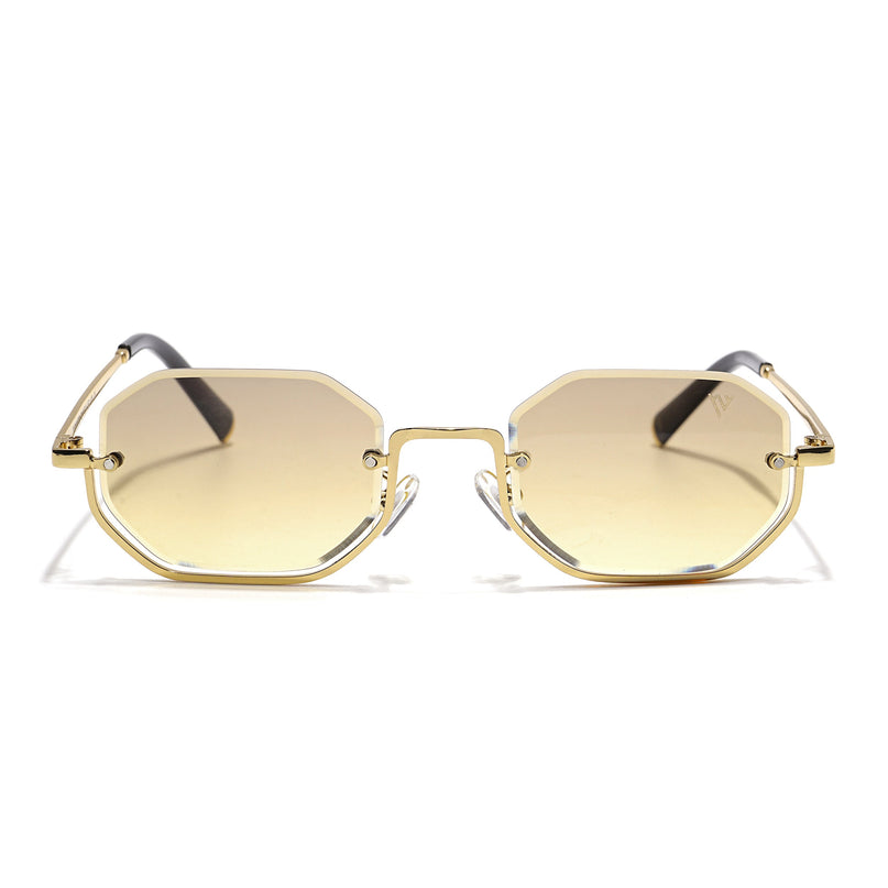Hexagonal Sunglasses for Men & Women (Light Brown & Clear Lens | Golden Frame - MG7513)