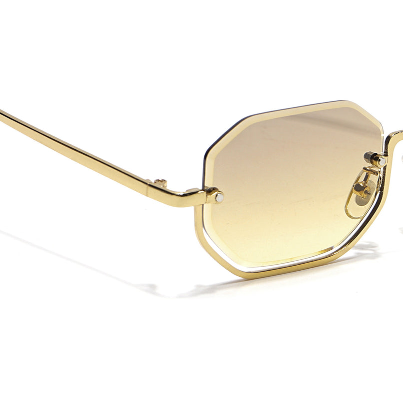 Hexagonal Sunglasses for Men & Women (Light Brown & Clear Lens | Golden Frame - MG7513)