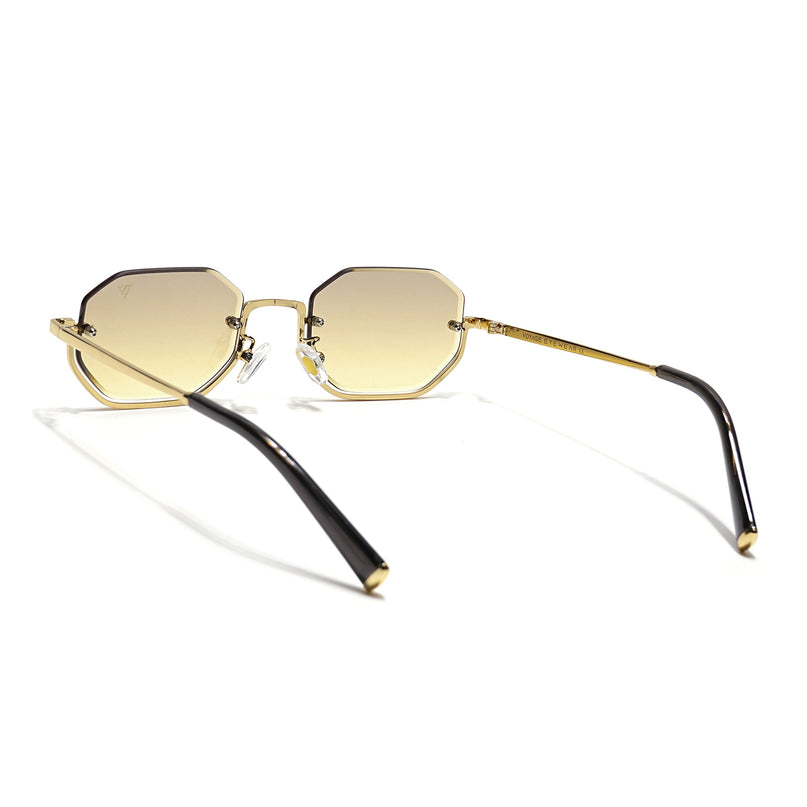 Hexagonal Sunglasses for Men & Women (Light Brown & Clear Lens | Golden Frame - MG7513)