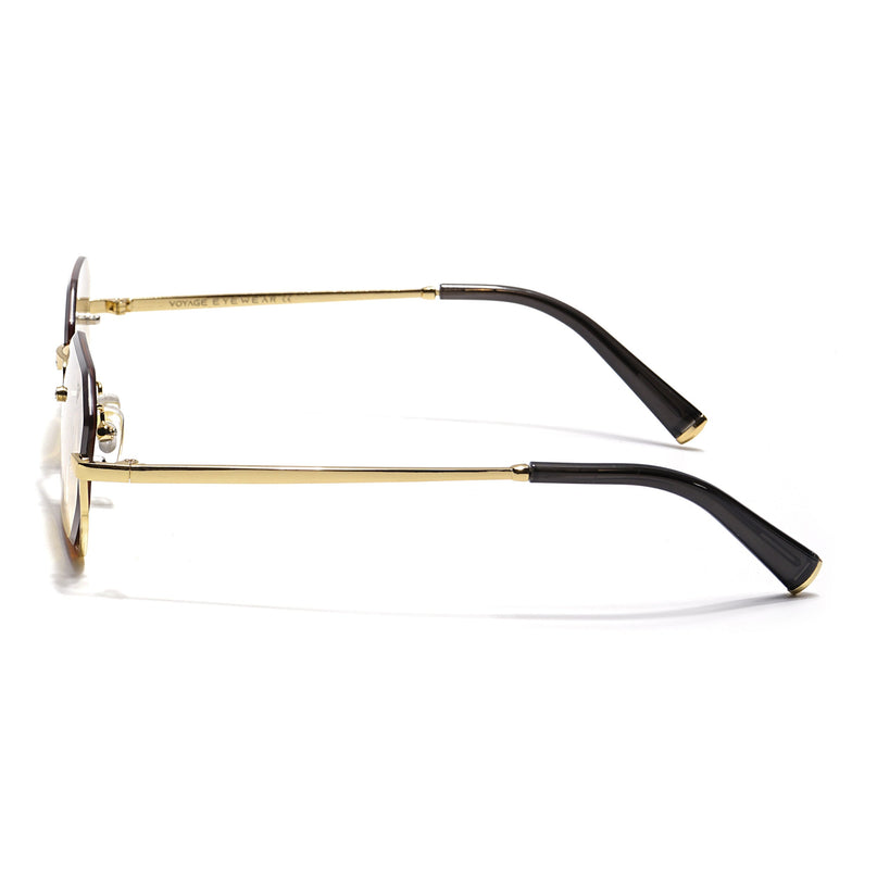 Hexagonal Sunglasses for Men & Women (Light Brown & Clear Lens | Golden Frame - MG7513)