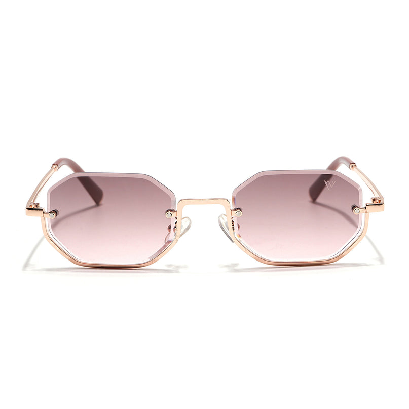 Hexagonal Sunglasses for Men & Women (Pink & Clear Lens | Golden Frame - MG7514)