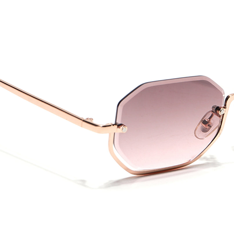 Hexagonal Sunglasses for Men & Women (Pink & Clear Lens | Golden Frame - MG7514)