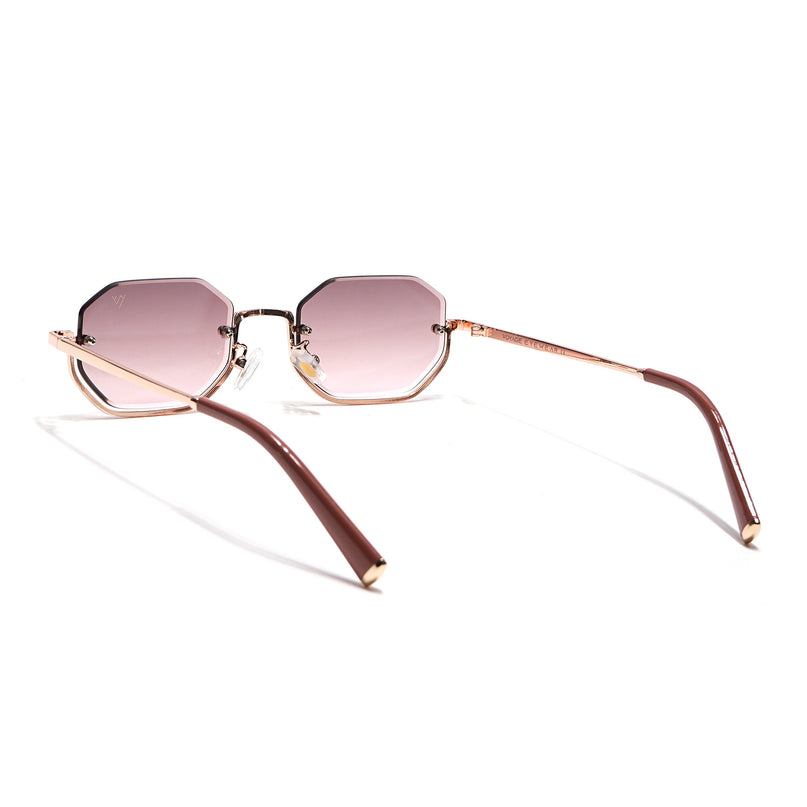 Hexagonal Sunglasses for Men & Women (Pink & Clear Lens | Golden Frame - MG7514)