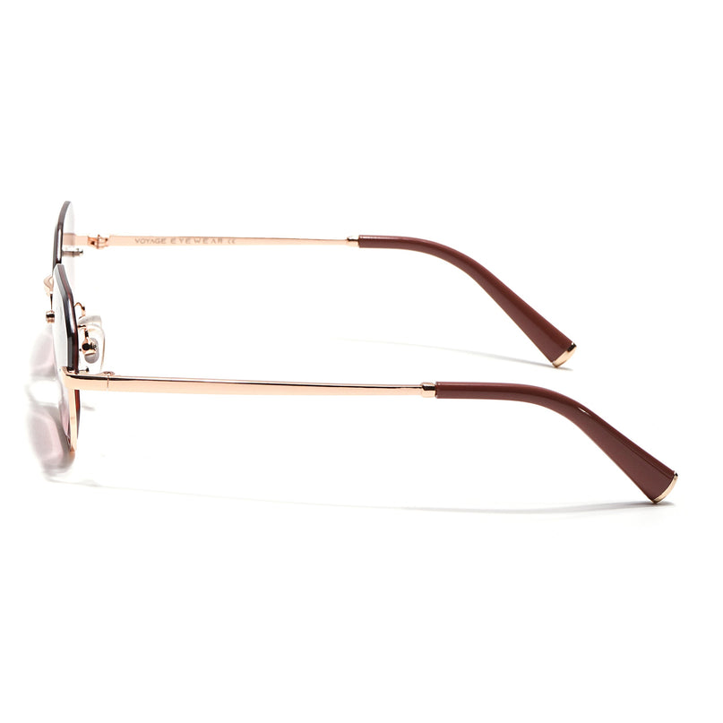 Hexagonal Sunglasses for Men & Women (Pink & Clear Lens | Golden Frame - MG7514)