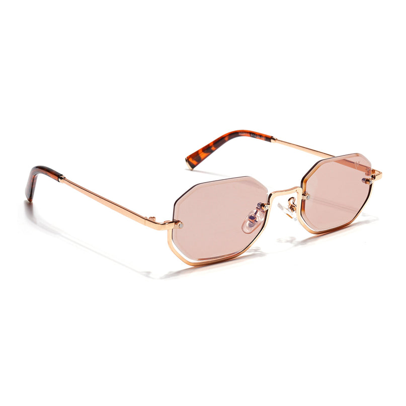 Hexagonal Sunglasses for Men & Women (Light Pink Lens | Golden Frame - MG7515)