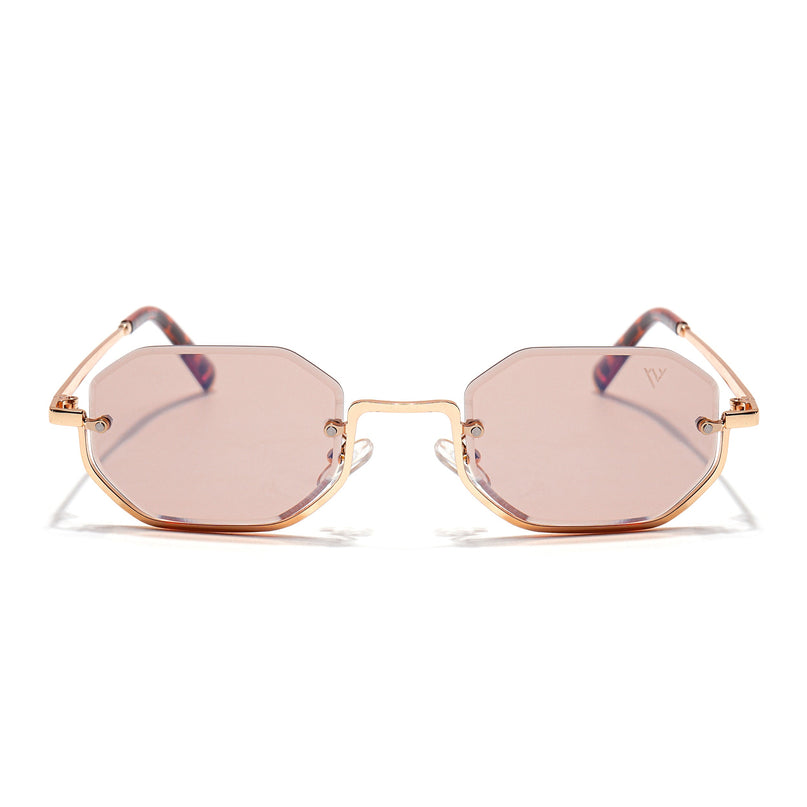 Hexagonal Sunglasses for Men & Women (Light Pink Lens | Golden Frame - MG7515)