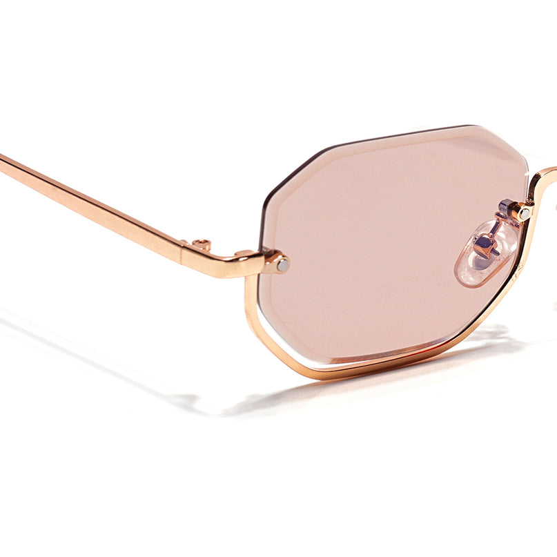 Hexagonal Sunglasses for Men & Women (Light Pink Lens | Golden Frame - MG7515)