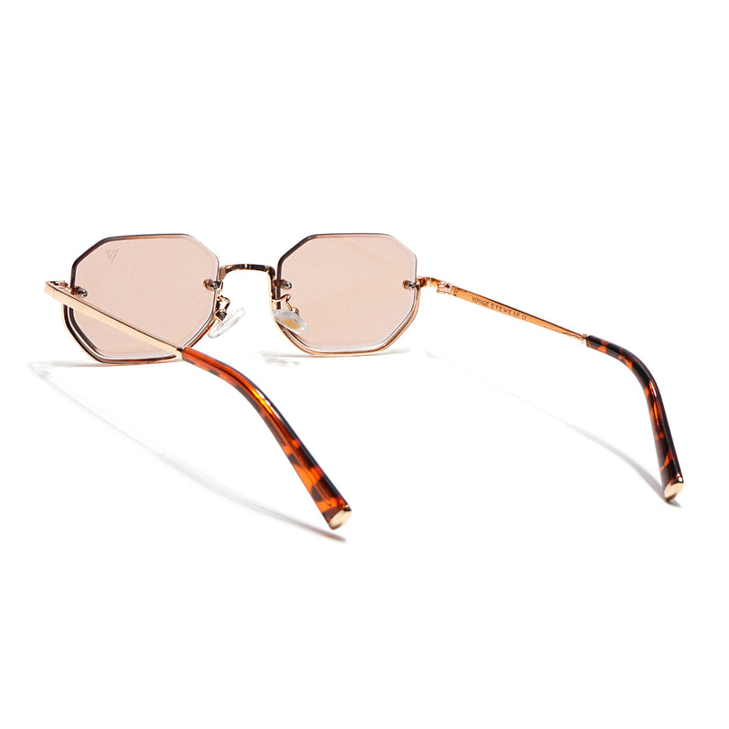 Hexagonal Sunglasses for Men & Women (Light Pink Lens | Golden Frame - MG7515)