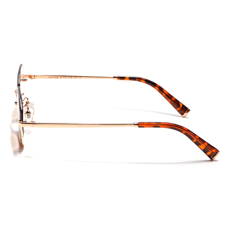 Hexagonal Sunglasses for Men & Women (Light Pink Lens | Golden Frame - MG7515)