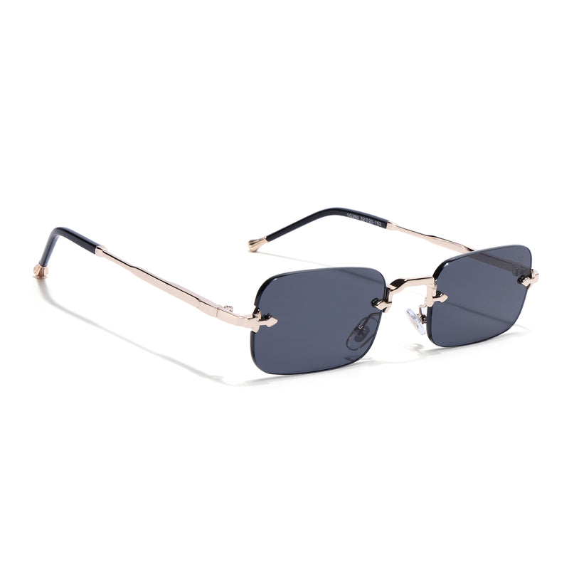 Rimless Sunglasses for Men & Women (Black Lens | Golden Frame - MG8168)