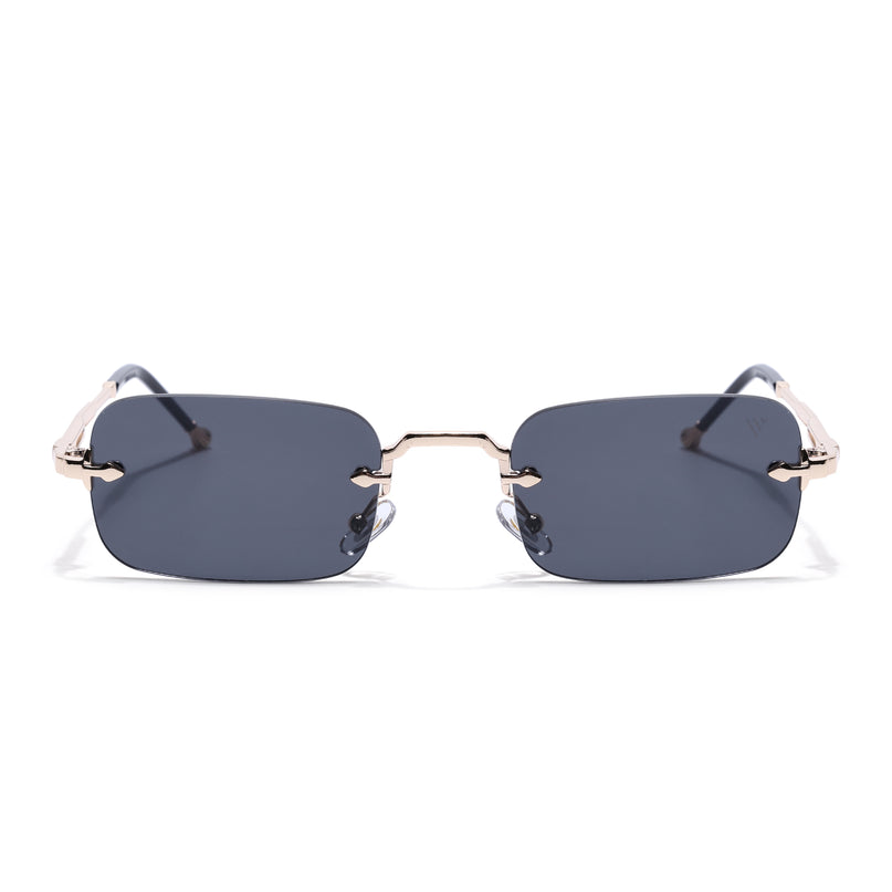 Rimless Sunglasses for Men & Women (Black Lens | Golden Frame - MG8168)
