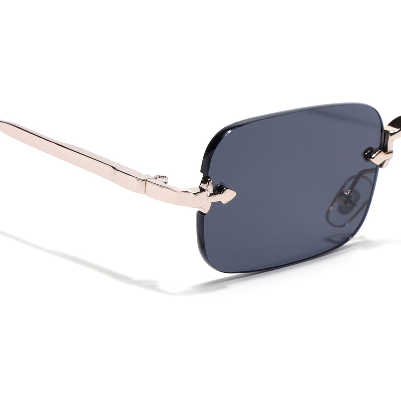 Rimless Sunglasses for Men & Women (Black Lens | Golden Frame - MG8168)
